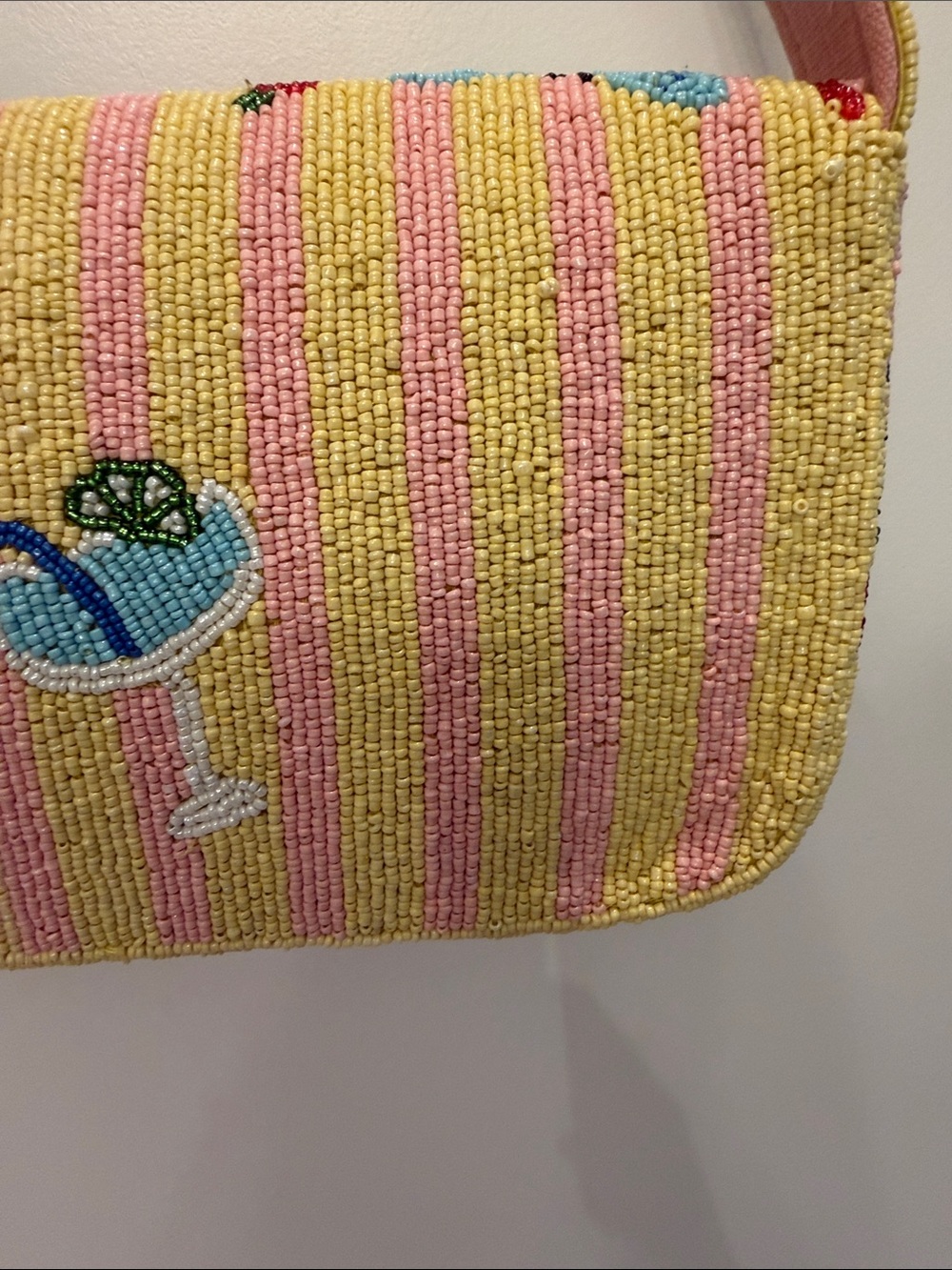 NWT-NEW VIRAL Beaded Pink 'La Dolce Vita' Shoulder Bag with Tropical Motifs - Picture 11 of 12